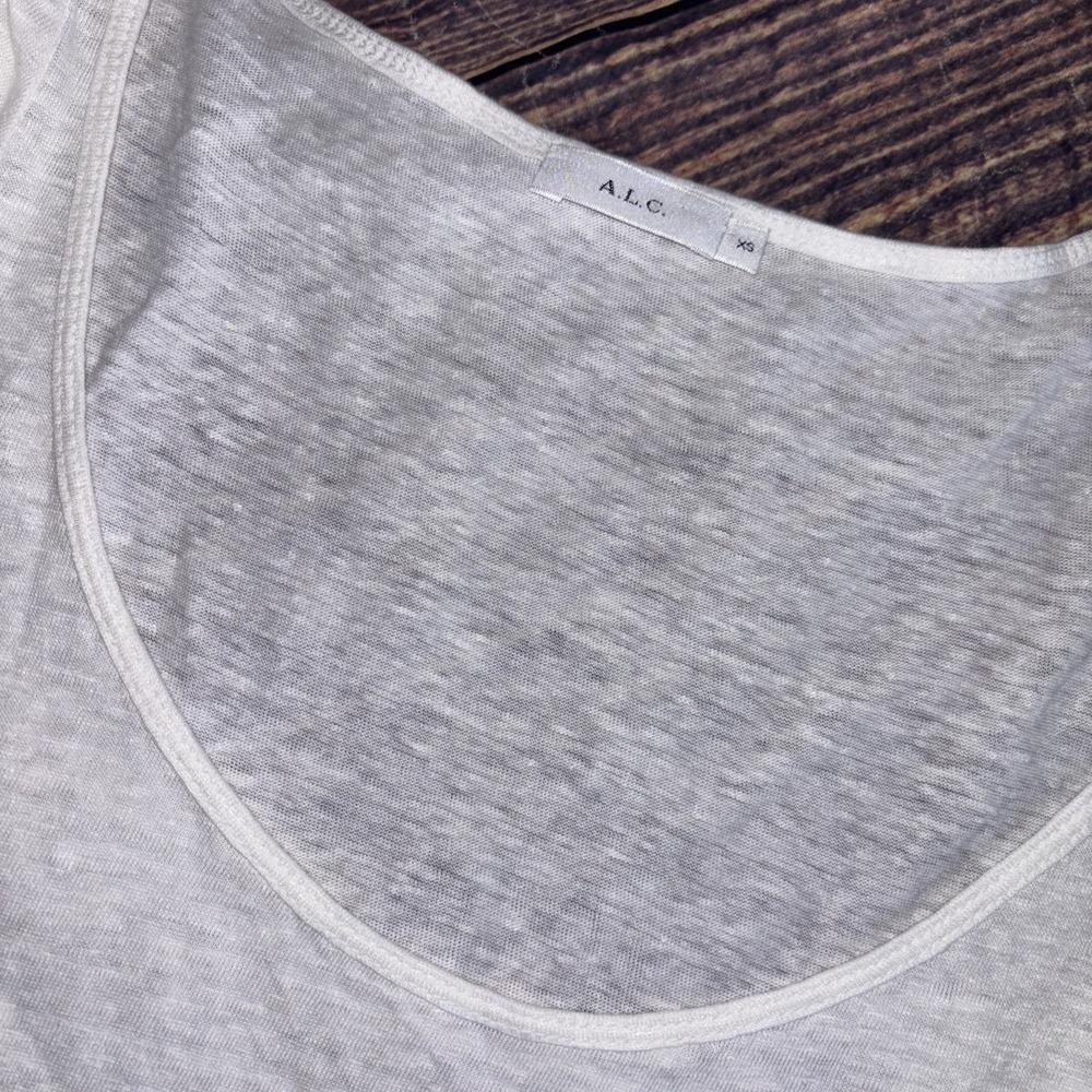 ALC Womens Short Sleeve Scoop Neck Flutter Sleeve Linen Tee Shirt White Size XS